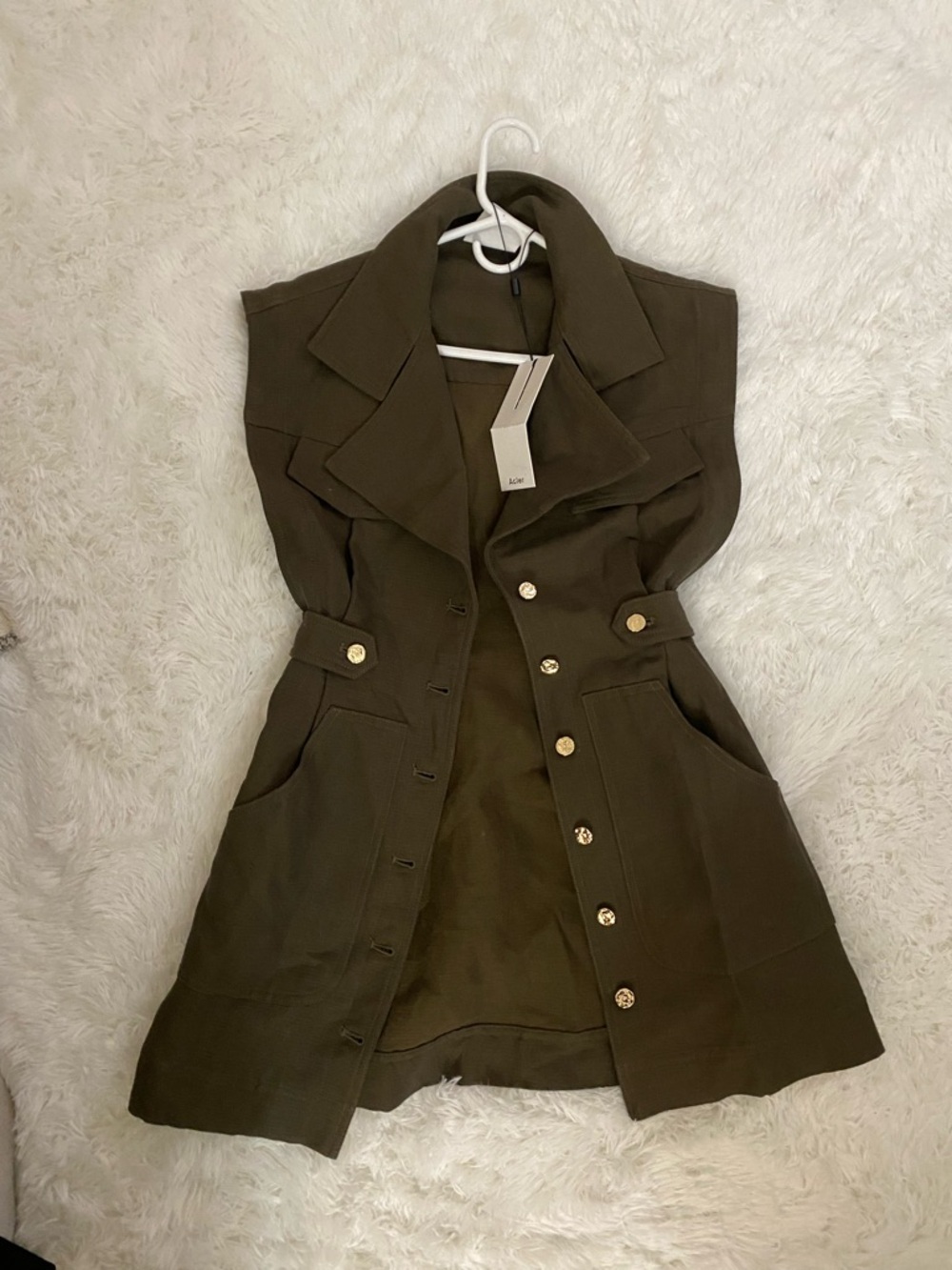 Acler Olive Green Sleeveless Button-Front Dress